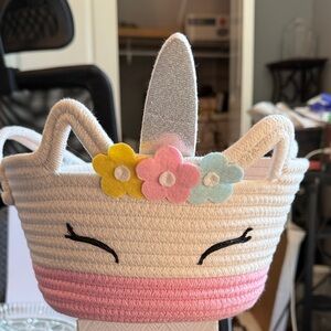 Unicorn Rope Basket with Floral Accents
